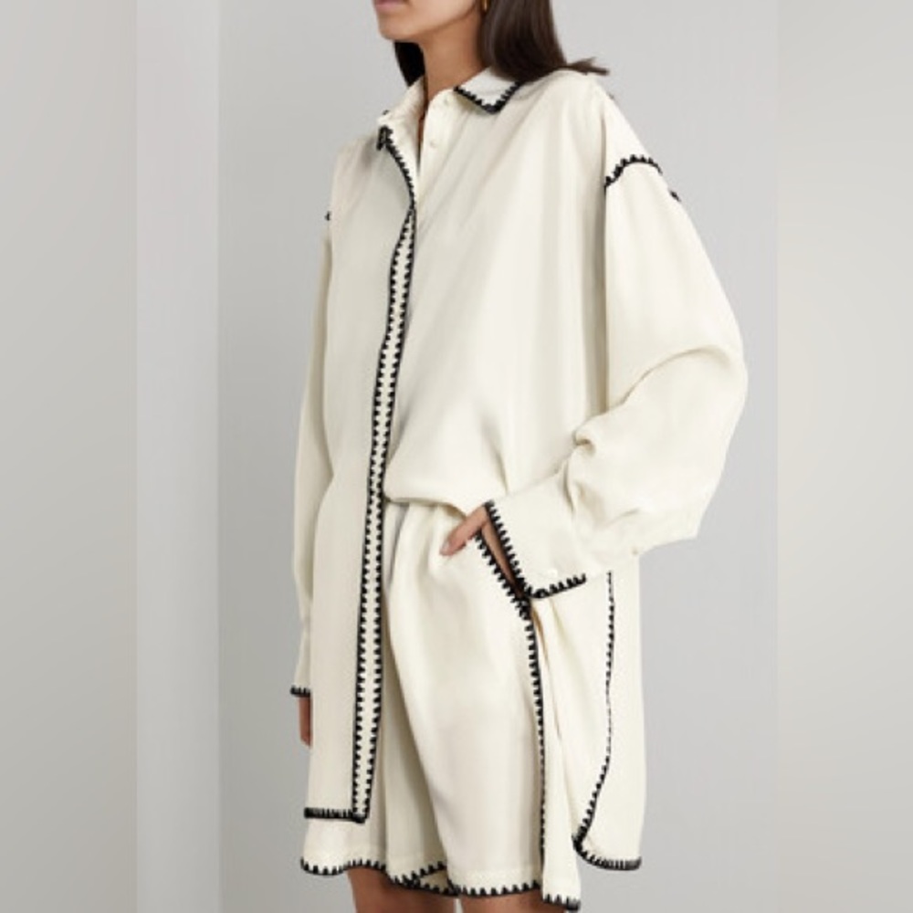 Toteme Matching White/Black Embroidery Blouse and Short Set